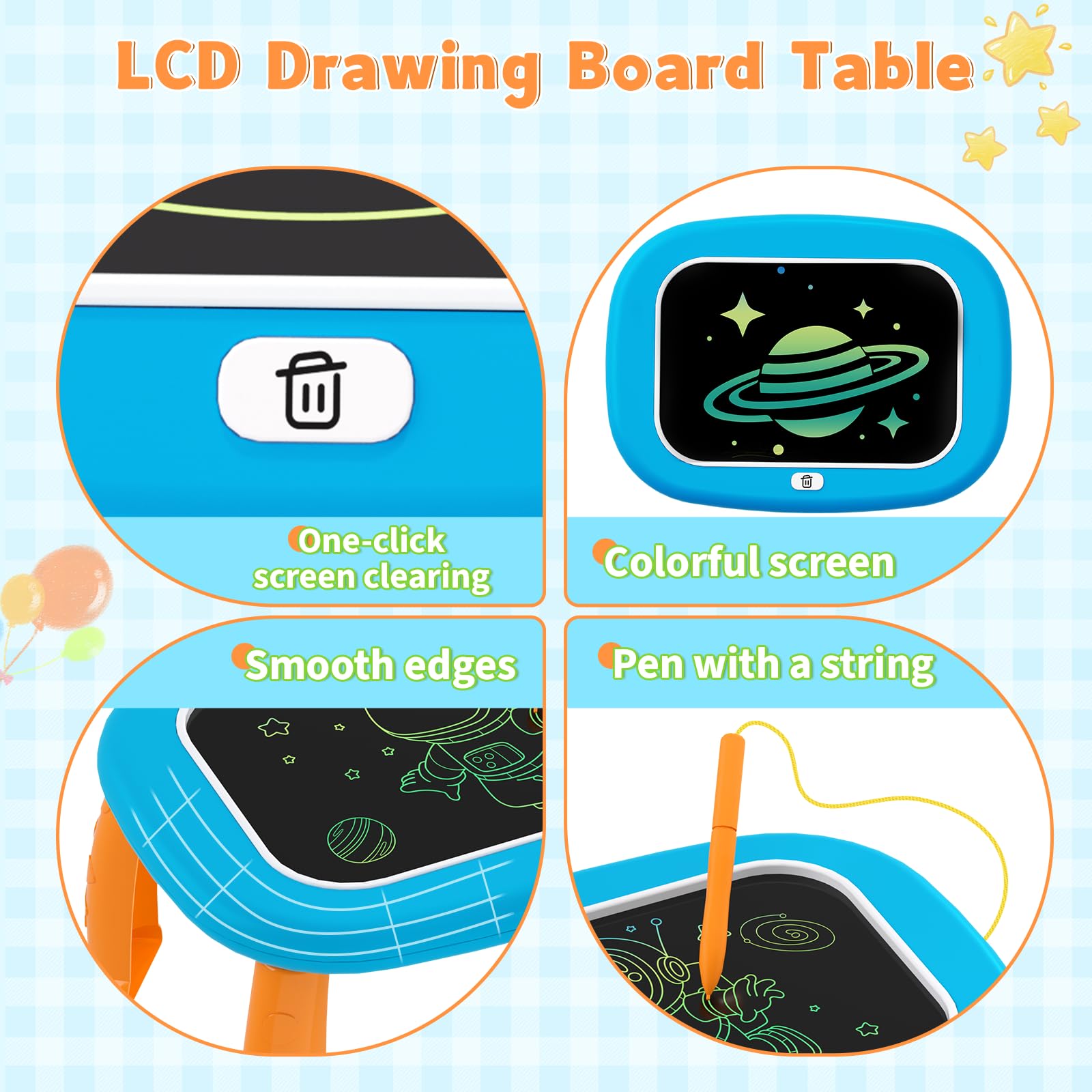 LZZAPJ LCD Writing Tablet for Kids - Blue Doodle Board with Detachable Stand, One-Click Erase, Eye-Safe Screen, Educational Gift for Toddlers 1-5 Years