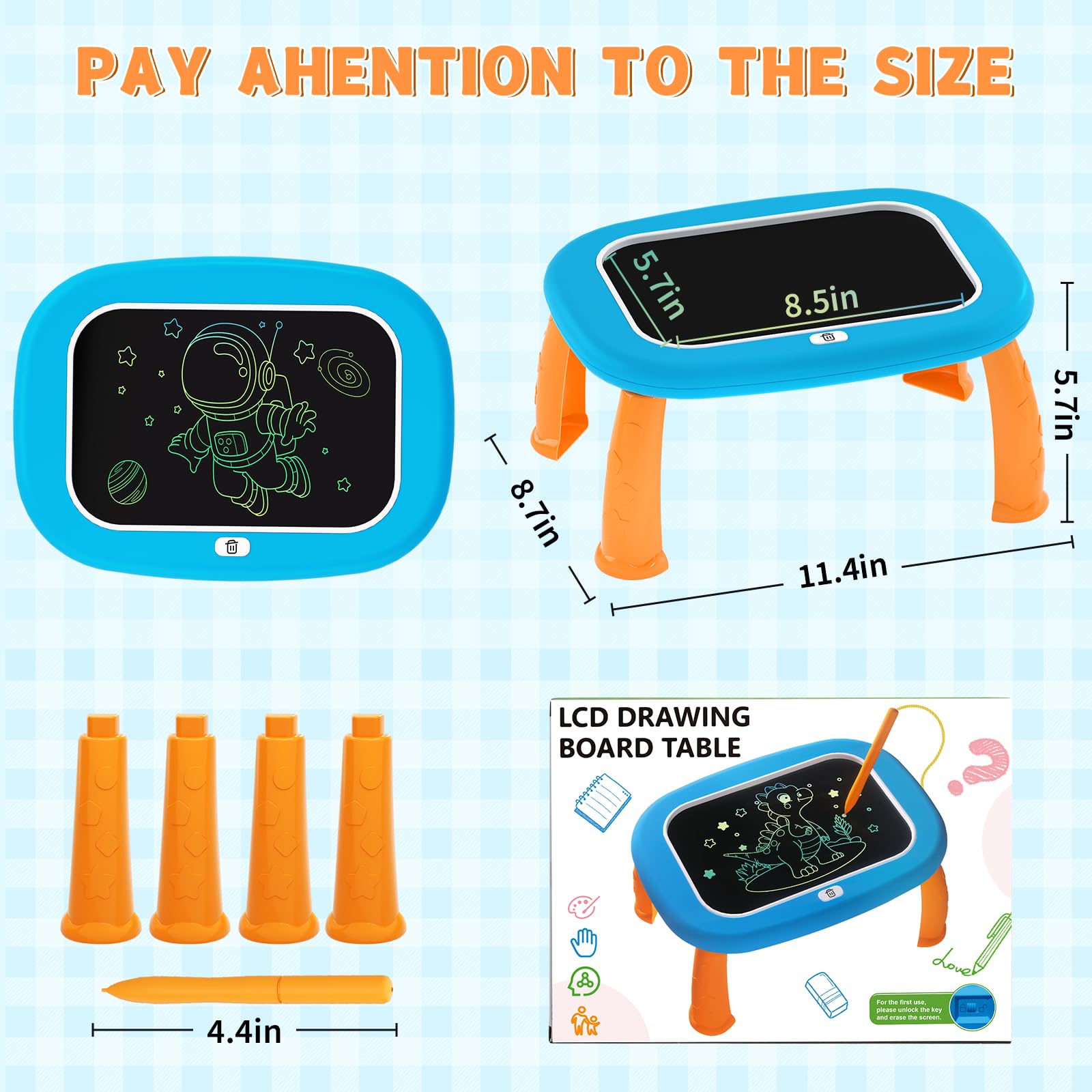 LZZAPJ LCD Writing Tablet for Kids - Blue Doodle Board with Detachable Stand, One-Click Erase, Eye-Safe Screen, Educational Gift for Toddlers 1-5 Years