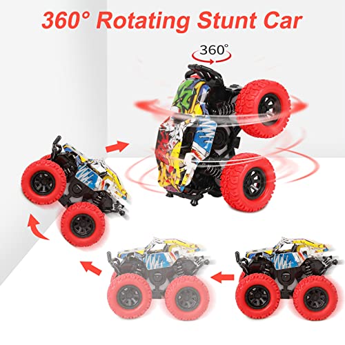M SANMERSEN 2-Pack Monster Truck Toys – 360° Rotating Stunt Cars, Friction Powered, No Batteries Needed for Kids Ages 3-6