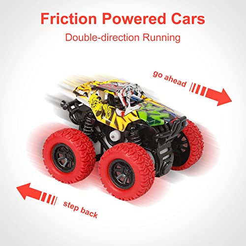 M SANMERSEN 2-Pack Monster Truck Toys – 360° Rotating Stunt Cars, Friction Powered, No Batteries Needed for Kids Ages 3-6
