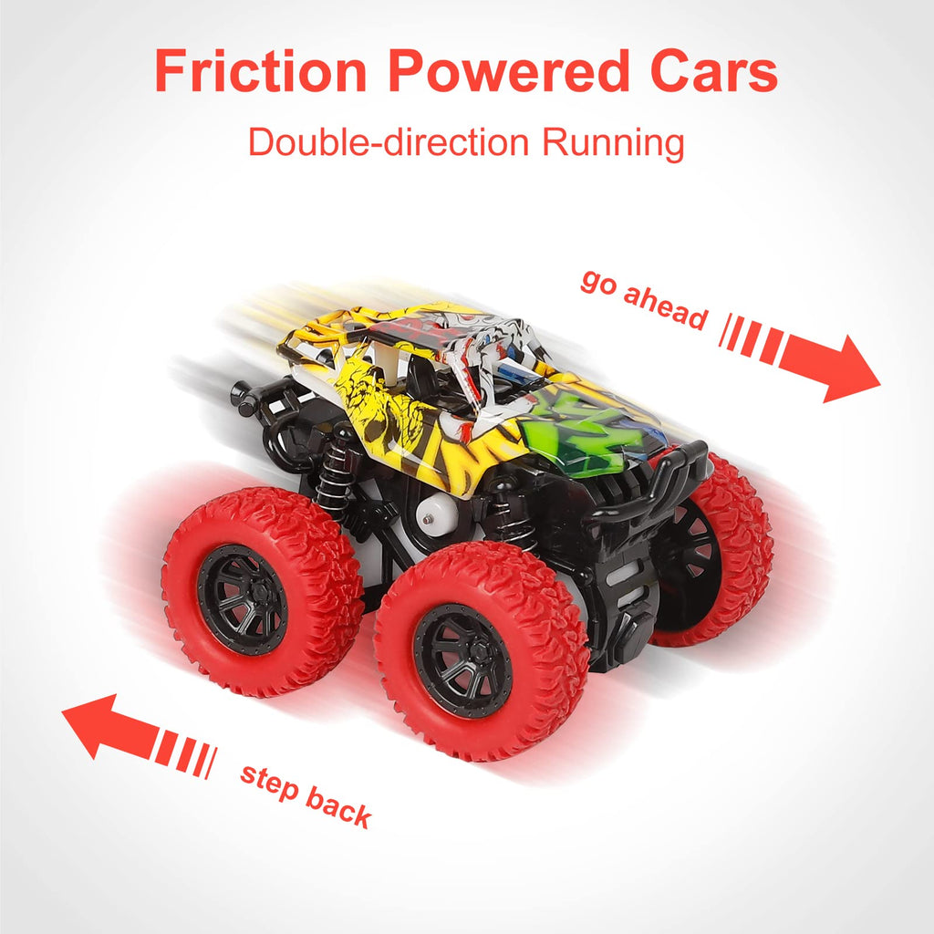 M SANMERSEN 2-Pack Monster Truck Toys – 360° Rotating Stunt Cars, Friction Powered, No Batteries Needed for Kids Ages 3-6