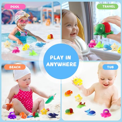 MACALOCA Color Changing No Hole Bath Toys - 6 Sea Animals with Drying Bag