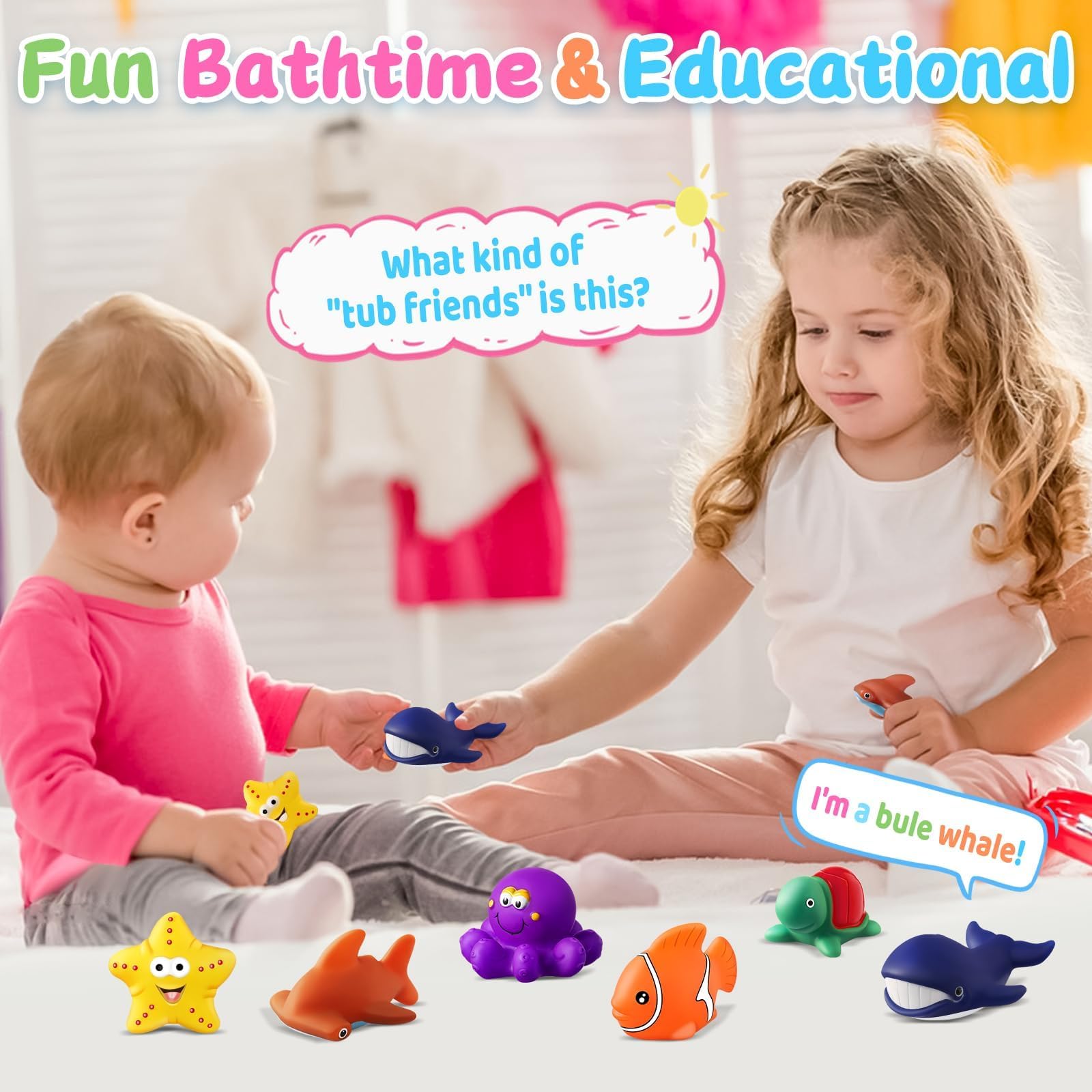 MACALOCA Color Changing No Hole Bath Toys - 6 Sea Animals with Drying Bag