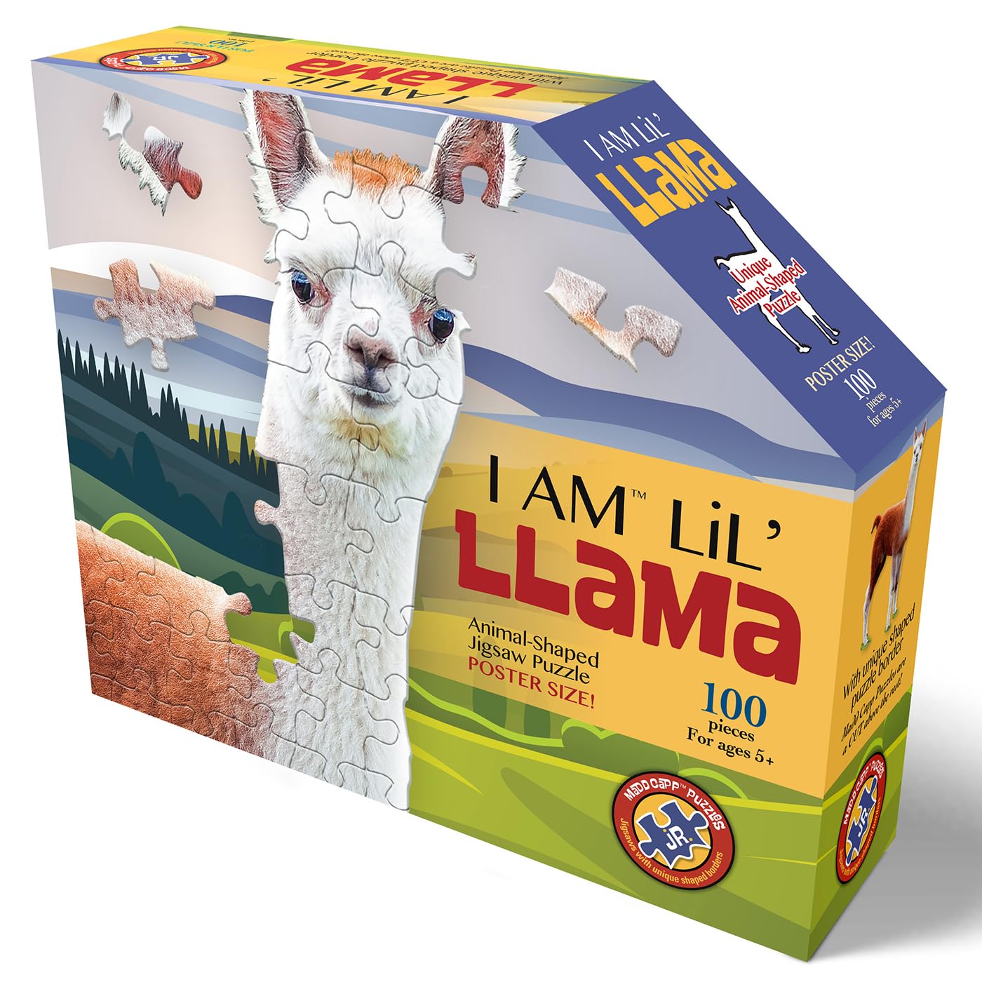 Madd Capp LiL' LLAMA 100-Piece Animal-Shaped Jigsaw Puzzle – Oversized Pieces, Poster Size 22x33 inches, Ages 5+