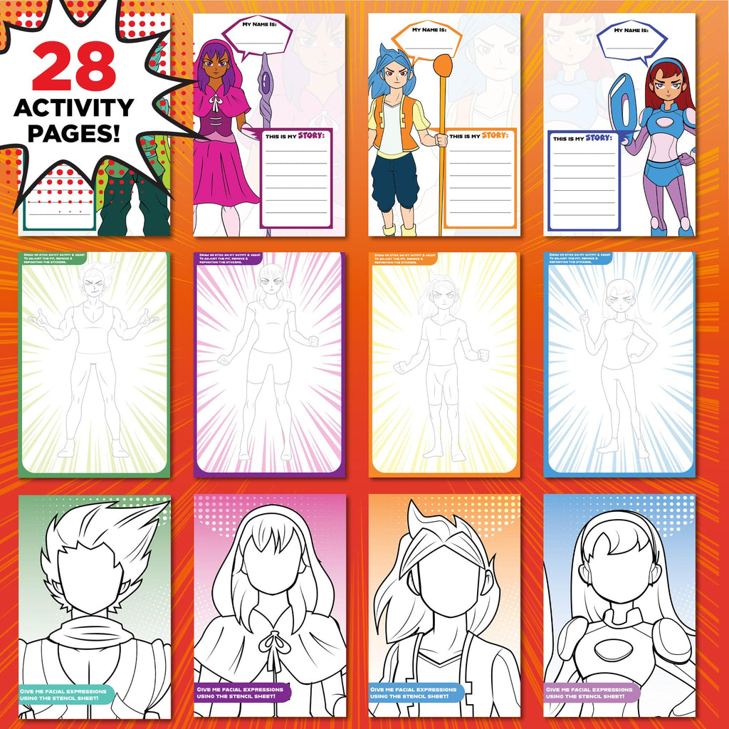 Made By Me Anime Artist Pad – 28-Page Manga Coloring Book with Colored Pencils, Stickers & Stencils