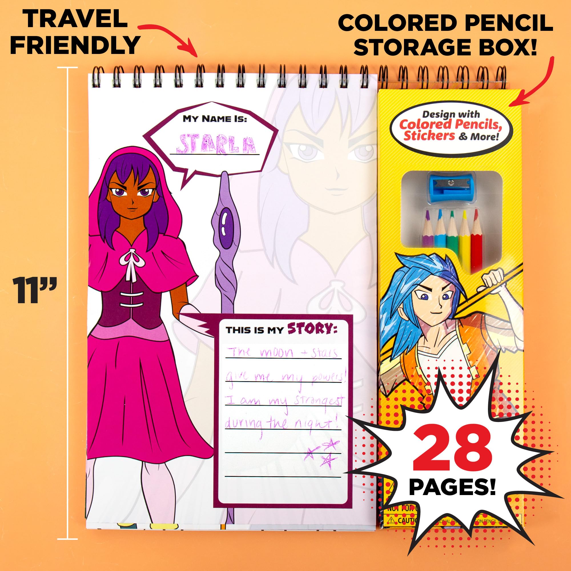 Made By Me Anime Artist Pad – 28-Page Manga Coloring Book with Colored Pencils, Stickers & Stencils
