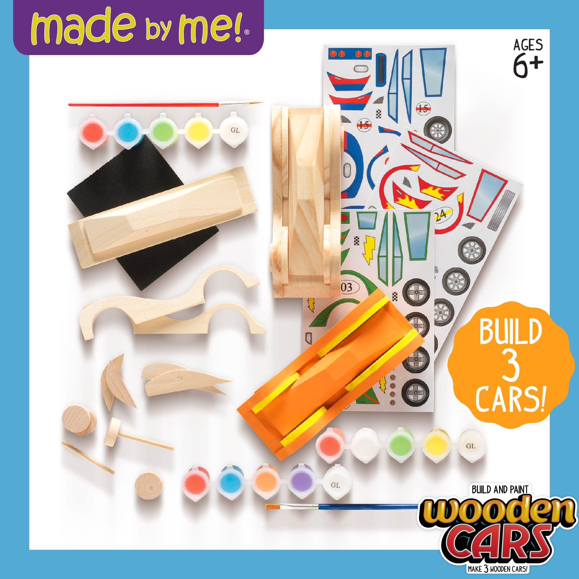 Made By Me Build & Paint Your Own Wooden Toy Cars – DIY Craft Kit for Kids Ages 7+