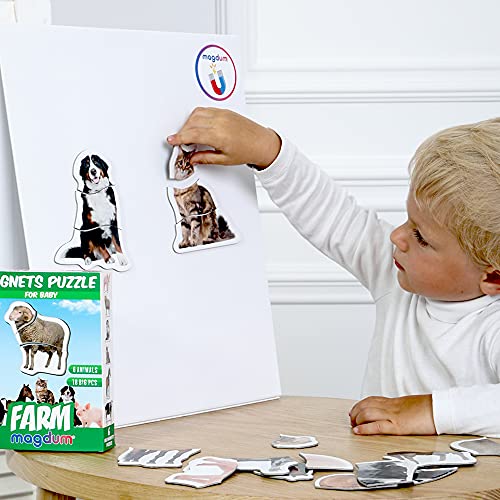 magdum Magnetic Farm Puzzle for Toddlers – 6 Large Animal Puzzles (18 Pieces) for Fridge or Travel