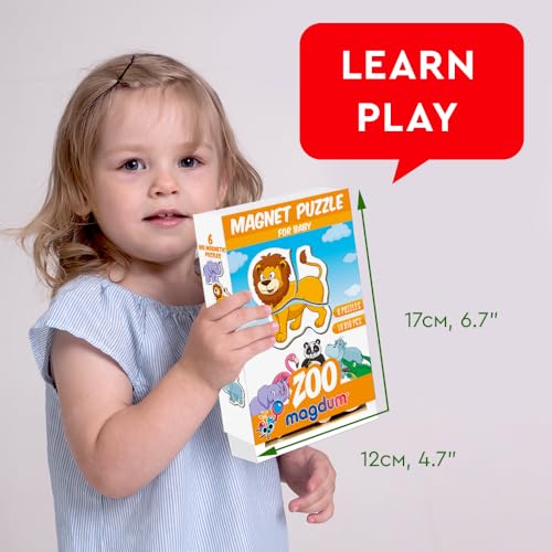 Magdum Magnetic Puzzles for Toddlers – 18 Large Fridge Magnet Pieces in 6 Animal Designs, Travel-Friendly Educational Toy for Kids Ages 3+