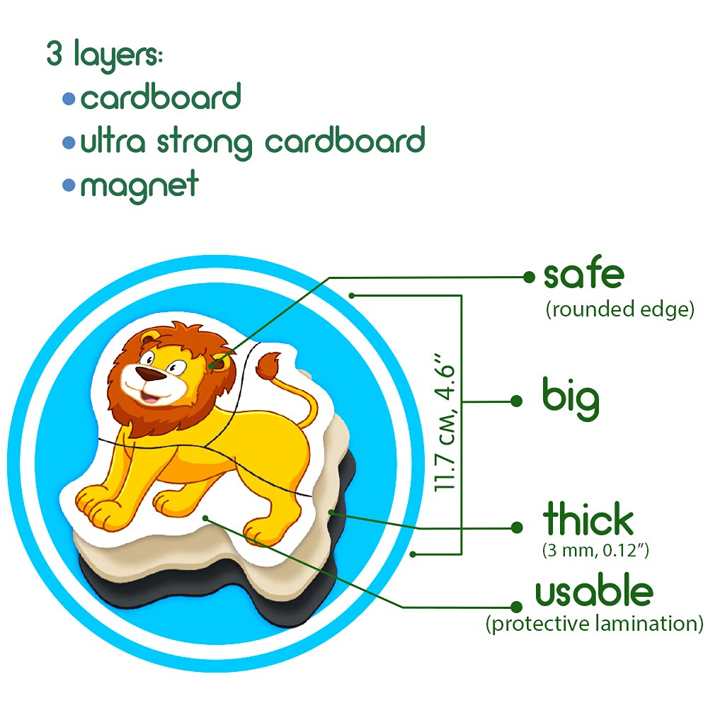 Magdum Magnetic Puzzles for Toddlers – 18 Large Fridge Magnet Pieces in 6 Animal Designs, Travel-Friendly Educational Toy for Kids Ages 3+