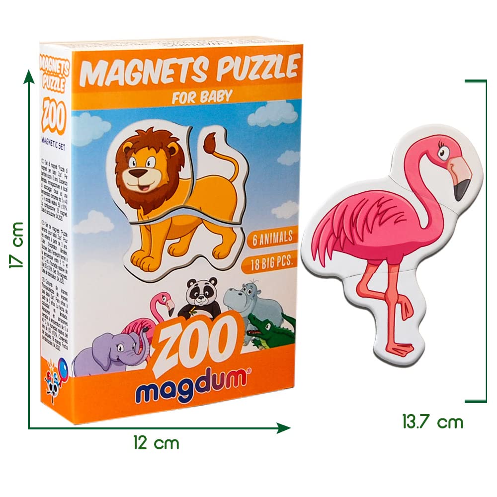 Magdum Magnetic Puzzles for Toddlers – 18 Large Fridge Magnet Pieces in 6 Animal Designs, Travel-Friendly Educational Toy for Kids Ages 3+