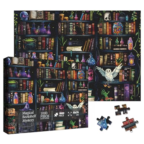 Magic Book Library 1000-Piece Halloween Puzzle – Spooky Bookshelf Jigsaw for Adults