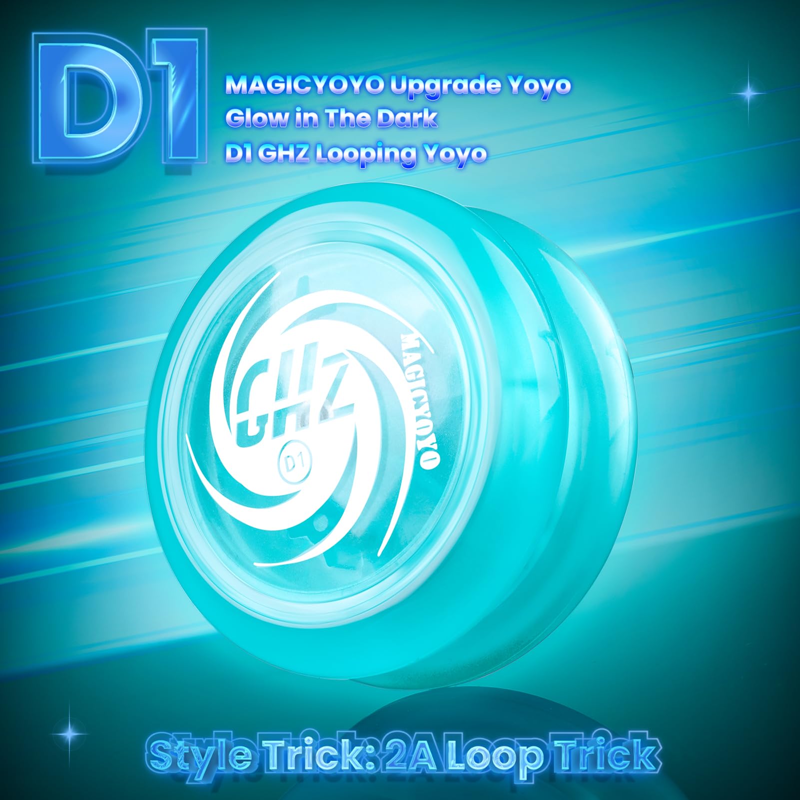 MAGICYOYO D1 GHZ Glow-in-the-Dark Looping Yoyo - Responsive Auto-Return for Beginners – Includes 6 Strings