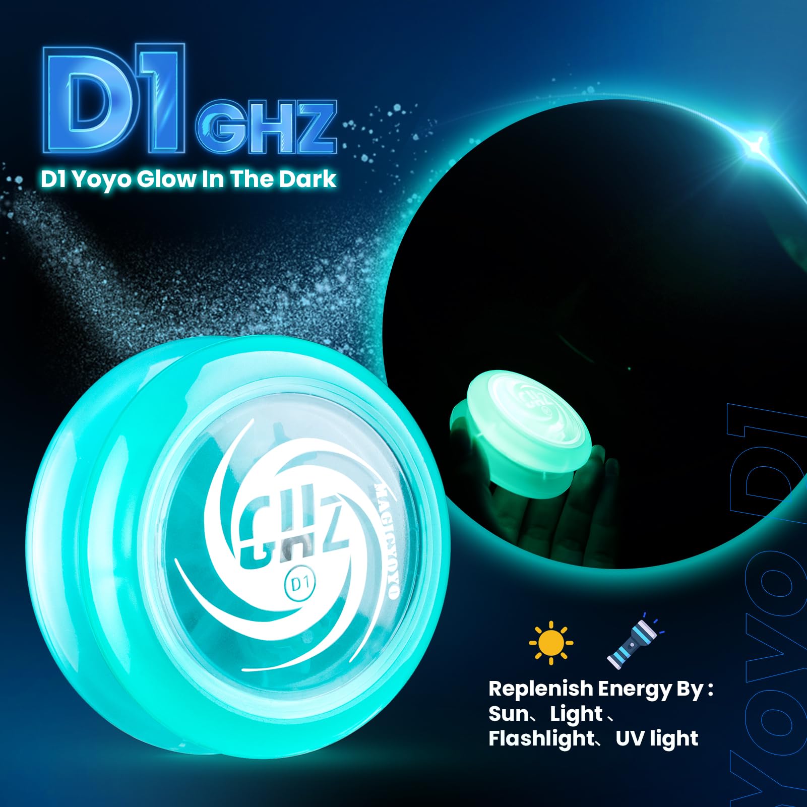 MAGICYOYO D1 GHZ Glow-in-the-Dark Looping Yoyo - Responsive Auto-Return for Beginners – Includes 6 Strings