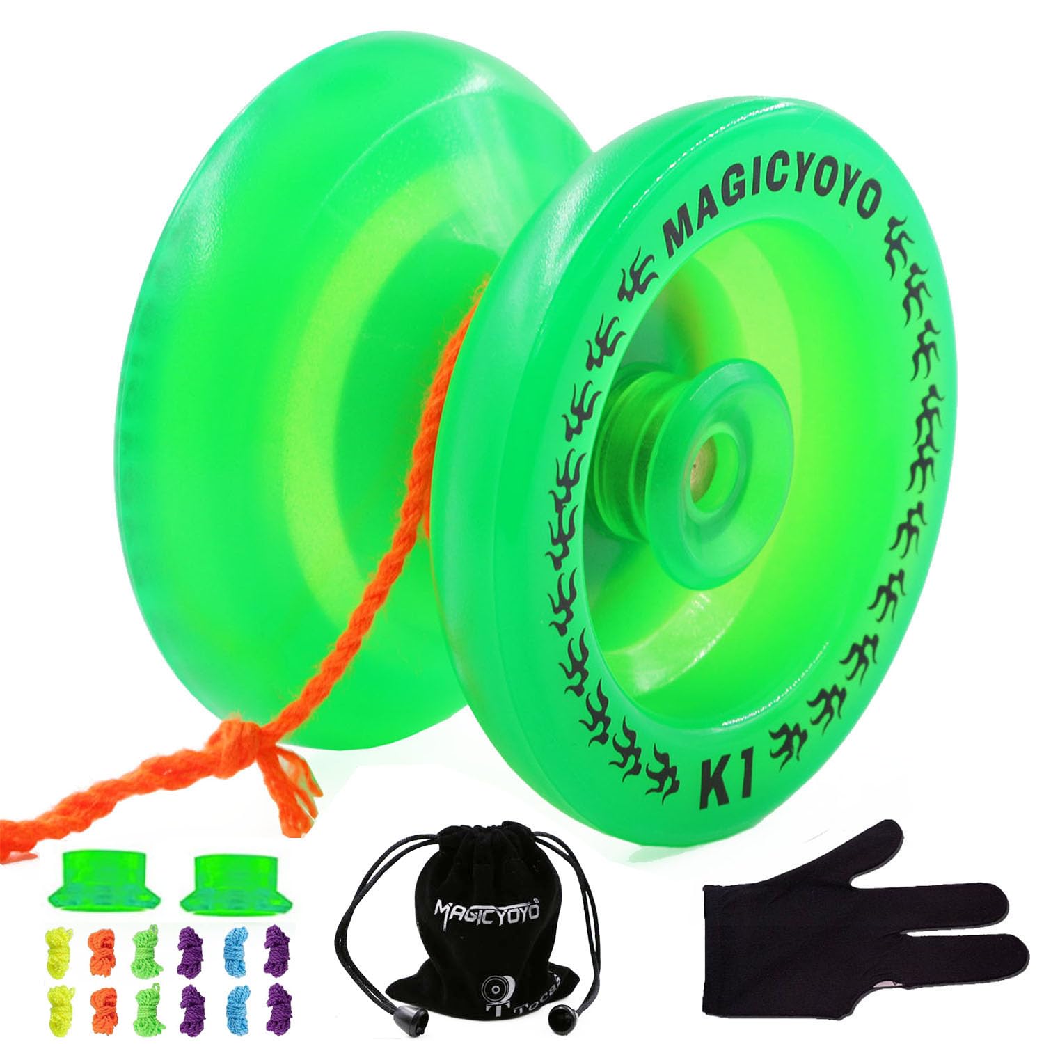MAGICYOYO K1 Glow-in-the-Dark Responsive Yoyo for Beginners – Green with Accessories Kit