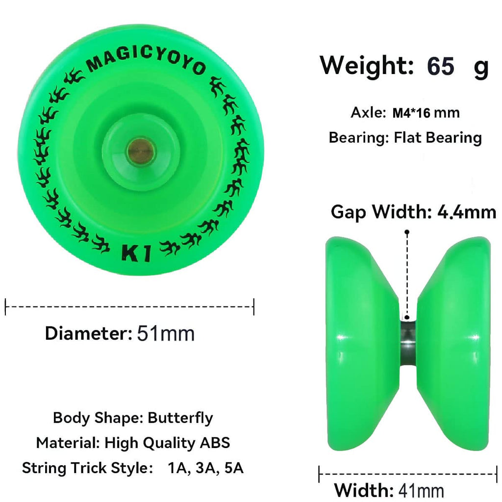 MAGICYOYO K1 Glow-in-the-Dark Responsive Yoyo for Beginners – Green with Accessories Kit