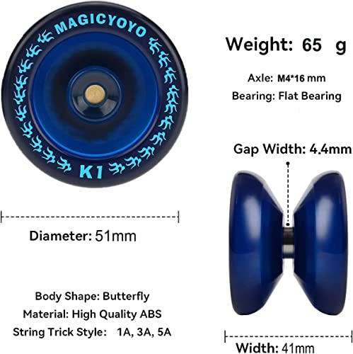 MAGICYOYO K1 Responsive Yoyo – Navy Blue, ABS Plastic, with 5 Strings, Bag, Glove, Hubstacks for Beginners & Intermediate