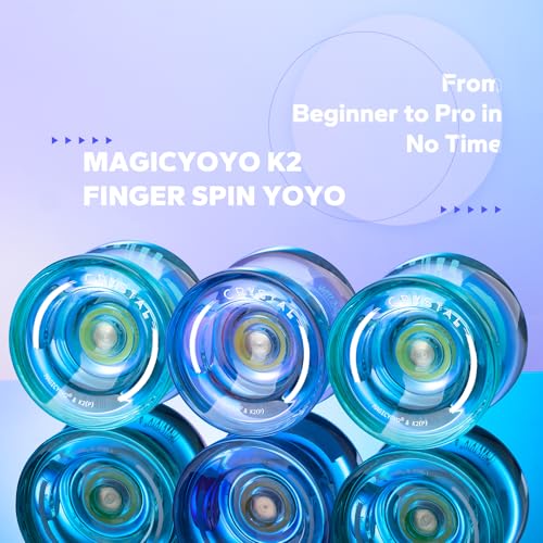 MAGICYOYO K2 Crystal Finger Spin Yoyo - Responsive Beginner Yo-yo for Kids 8-12, Durable PC Plastic with 12 Strings, Glove & Bag (Crystal Green)