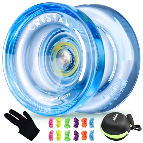 MAGICYOYO K2 Crystal Yoyo for Kids & Beginners – Durable PC Plastic, Finger Spin Hub, Responsive, 12 Strings, Glove & Bag (Crystal Blue)