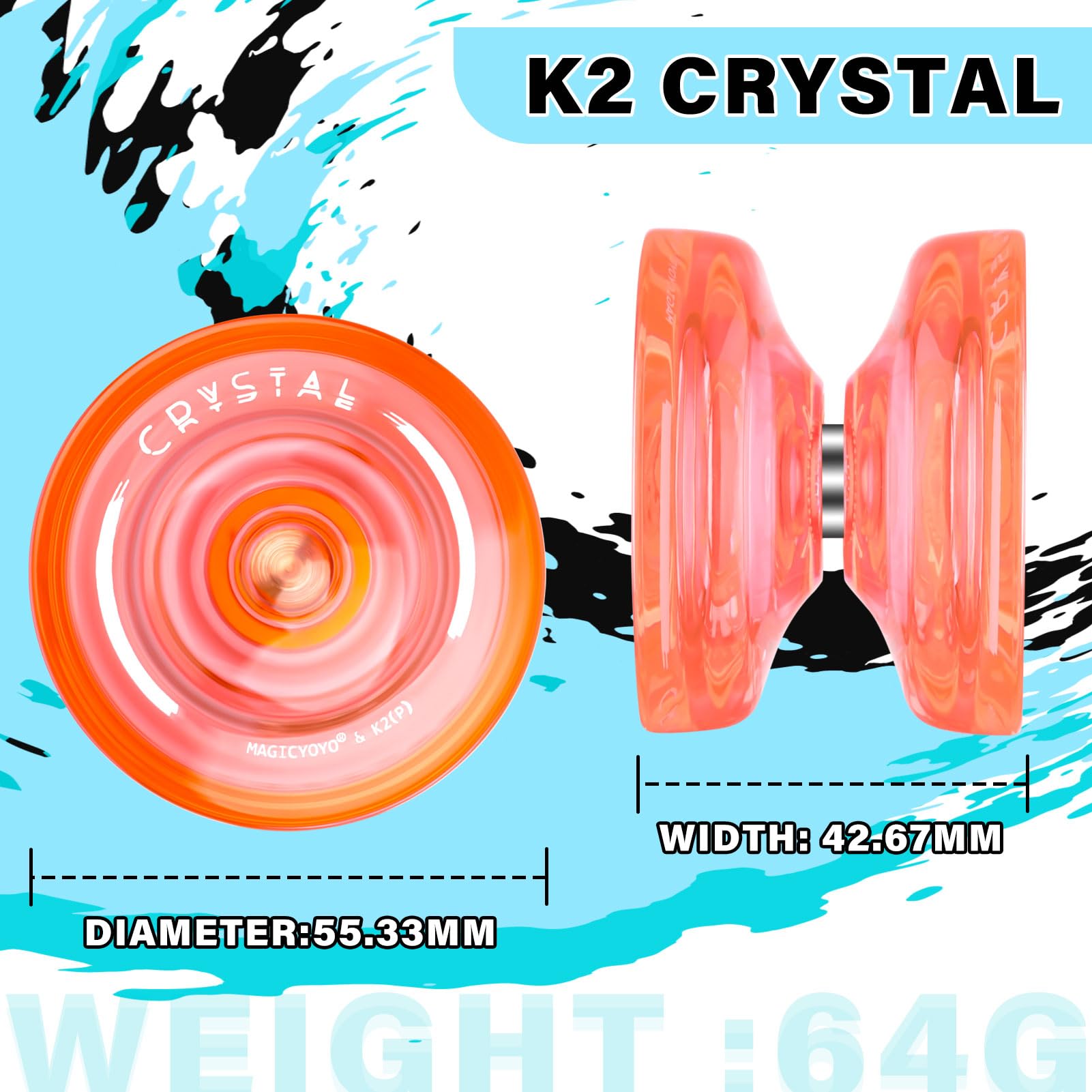 MAGICYOYO K2 Plus Crystal Orange Yoyo – Responsive & Unresponsive for Beginners and Pros
