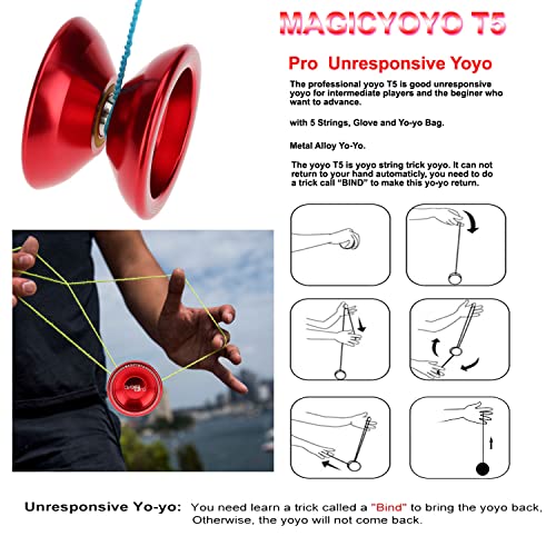 MAGICYOYO T5 Overlord Unresponsive Yoyo - 6061 Aluminum, 12 Strings, Glove & Bag