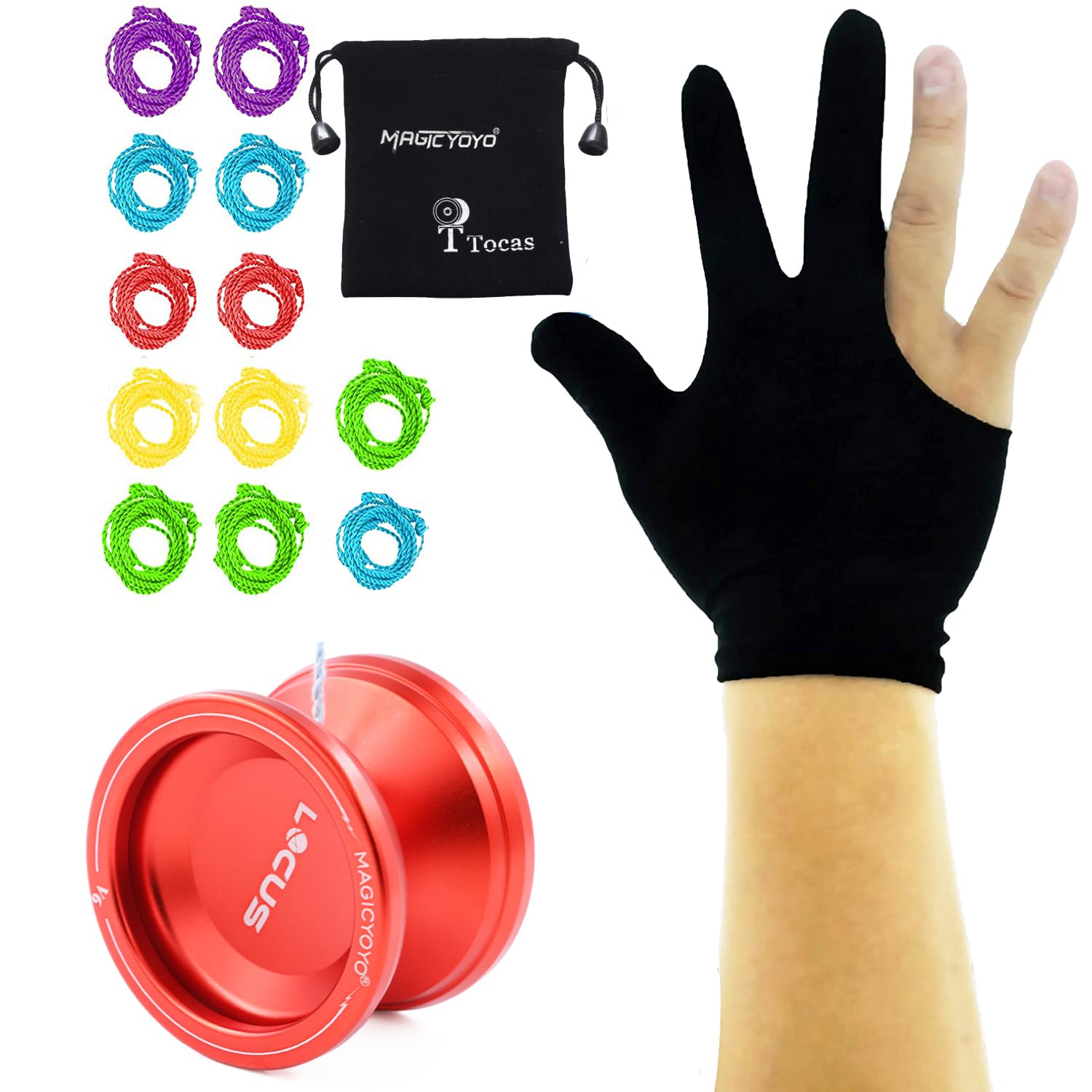 MAGICYOYO V6 Locus Responsive Yo-Yo – Red, Aluminum Alloy, Beginner Kit with Glove and Strings