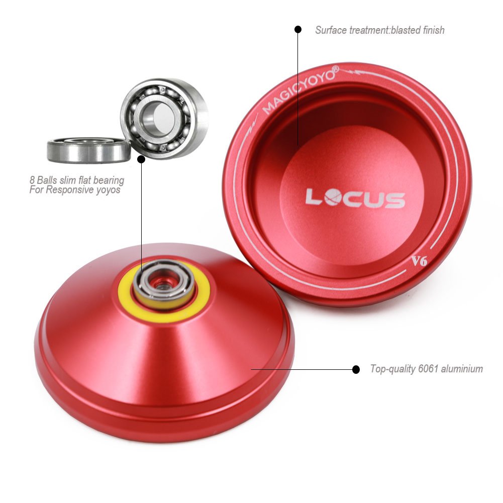 MAGICYOYO V6 Locus Responsive Yo-Yo – Red, Aluminum Alloy, Beginner Kit with Glove and Strings
