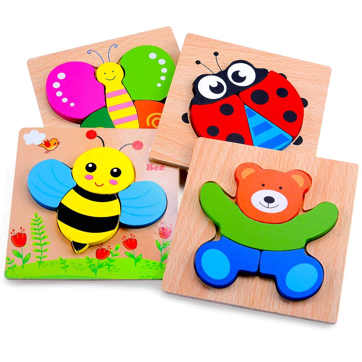MAGIFIRE Wooden Puzzles Set of 4 – Animal Toddler Puzzles with Chunky Pieces and Storage Bag for Ages 1-3