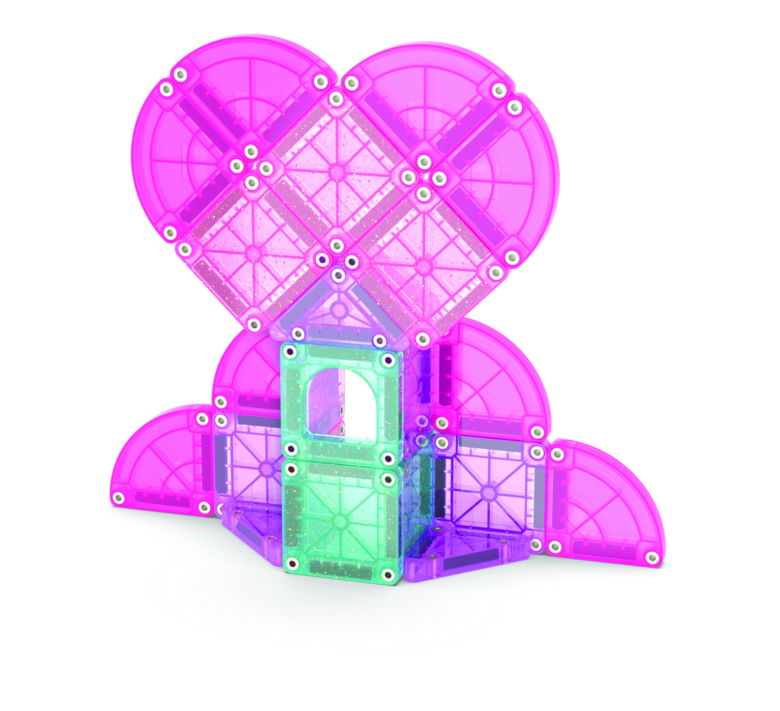MAGNA-TILES microMAGS Heart to Heart 26-Piece Travel Set – Pink & Teal Magnetic Building Tiles with Glitter