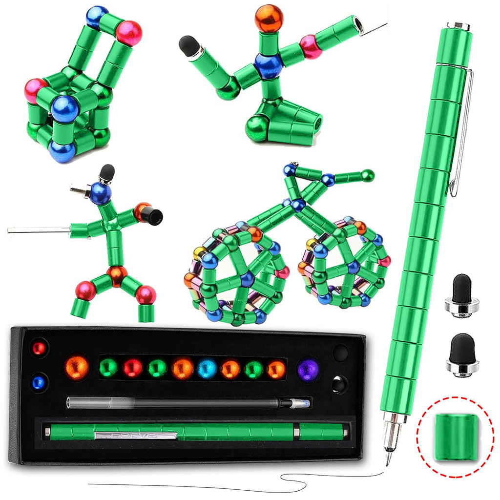 Magnetic Fidget Pen - Decompression Toy Pen for Teens, Green Small with Extra Joint Ring