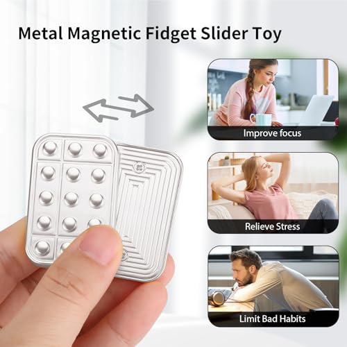 Magnetic Fidget Slider for Adults – Metal Zinc Alloy EDC Toy (Silver)