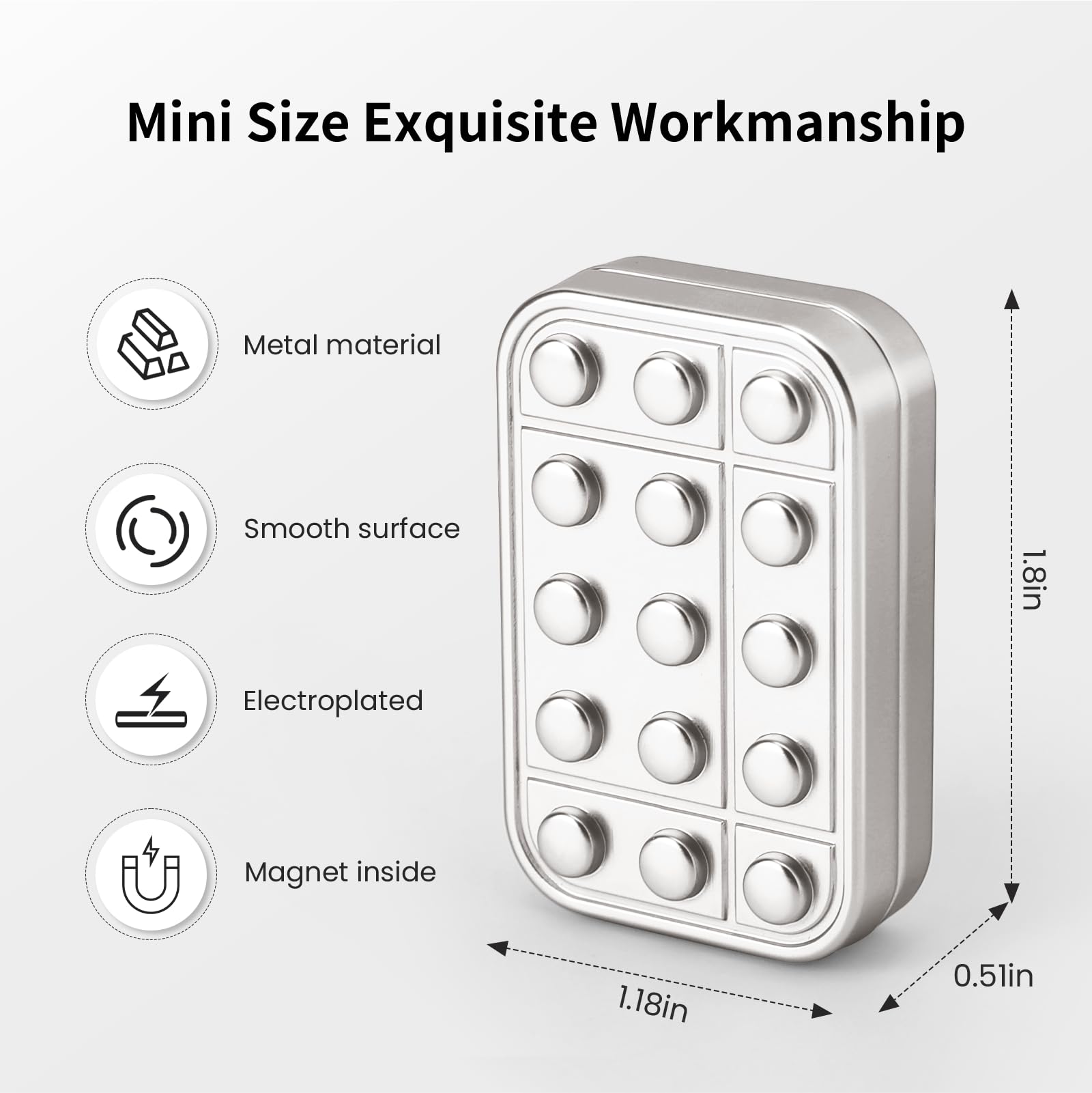 Magnetic Fidget Slider for Adults – Metal Zinc Alloy EDC Toy (Silver)