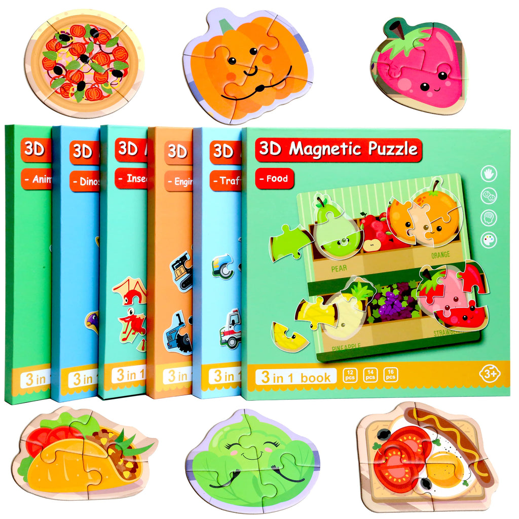 Magnetic Food Puzzles for Toddlers – 41-Piece Travel Toy for Kids 3-5, Restaurant & Road Trip Activity