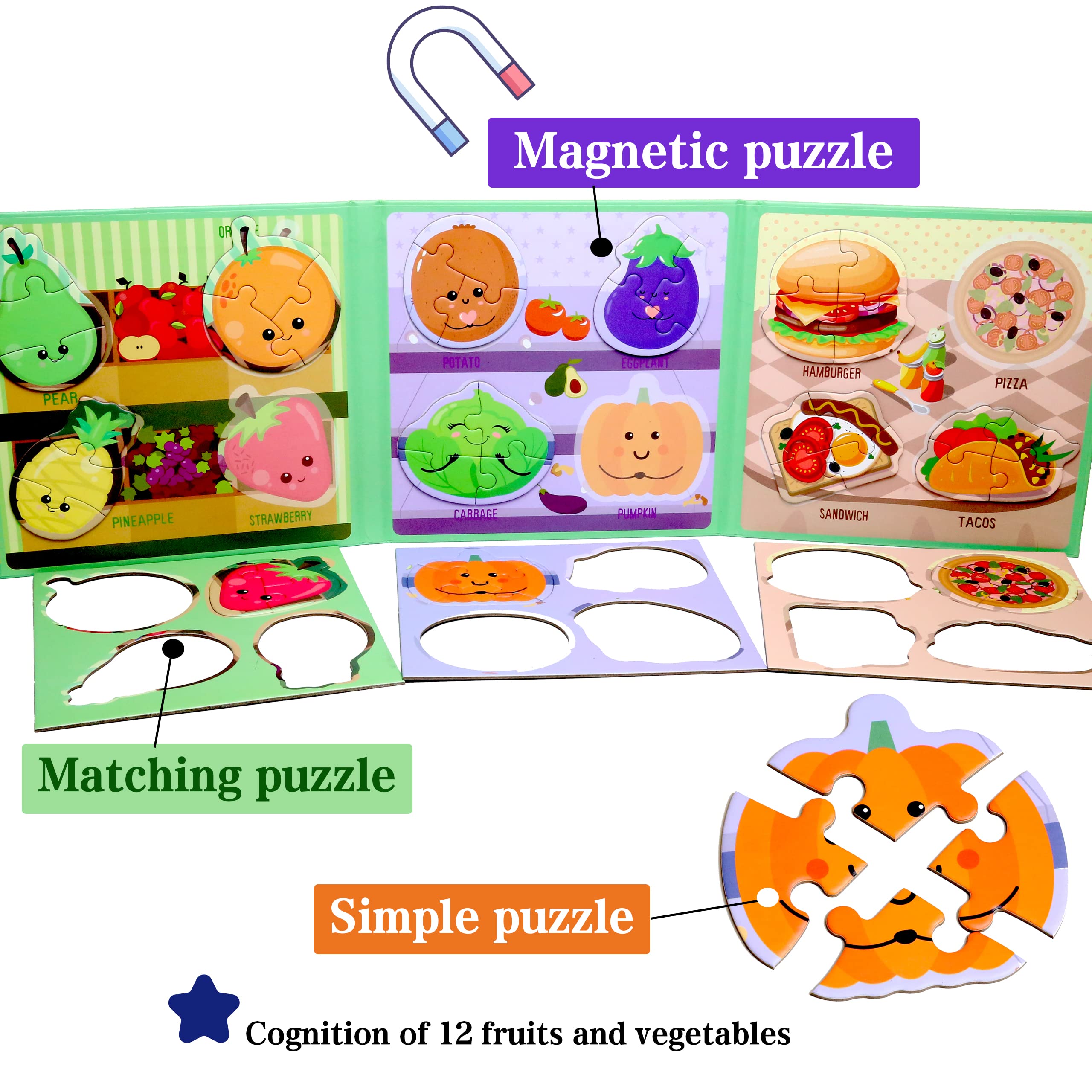 Magnetic Food Puzzles for Toddlers – 41-Piece Travel Toy for Kids 3-5, Restaurant & Road Trip Activity