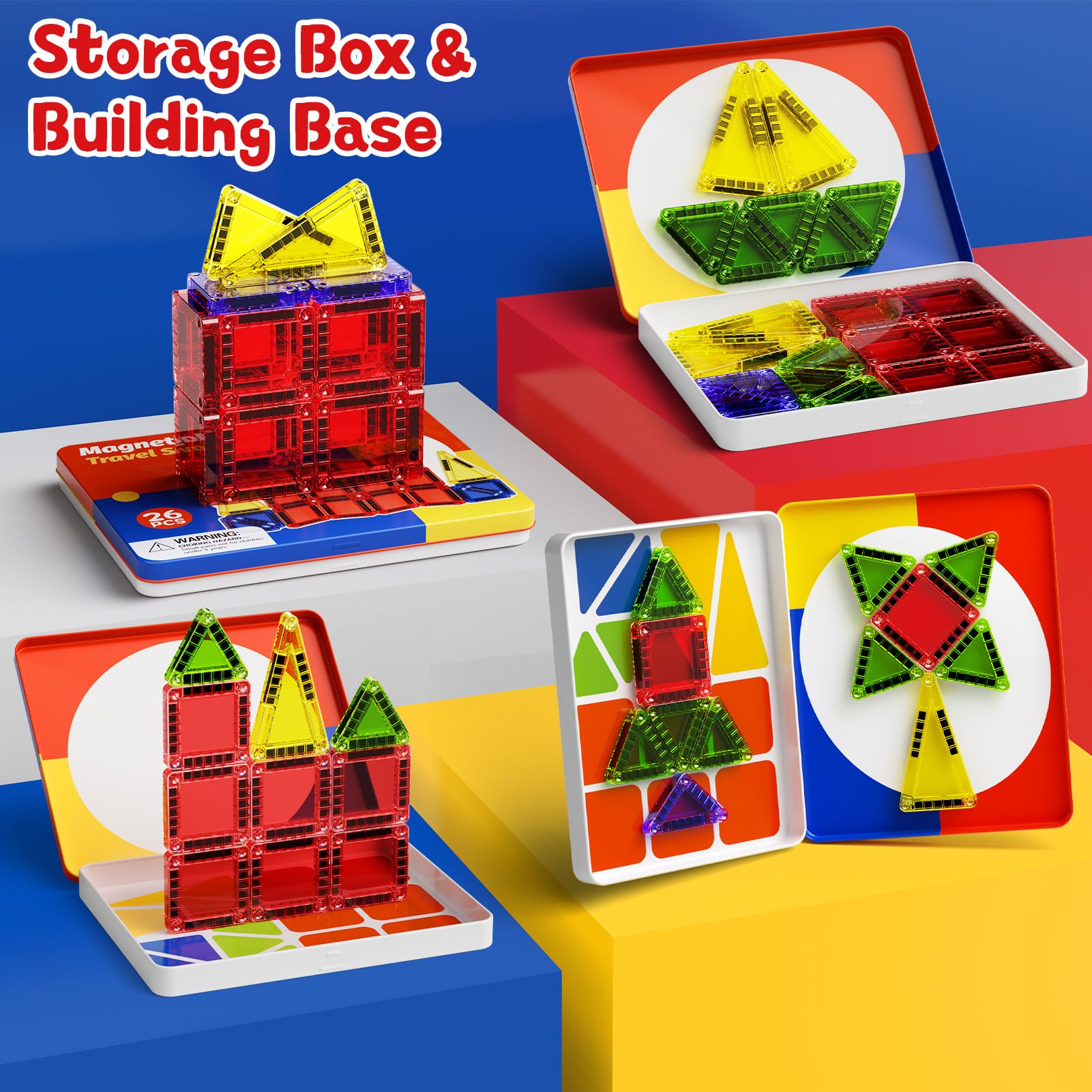 Magnetic Tiles Travel Toys with Storage Case – Portable STEM Building Blocks for Kids 3-8, Airplane Activities & On-The-Go Gift for Boys & Girls