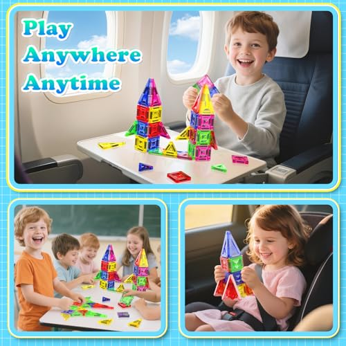 Magnetopia 40-Piece Diamond Texture Magnetic Tiles with Iron Box – STEM Building Set for Ages 3-8