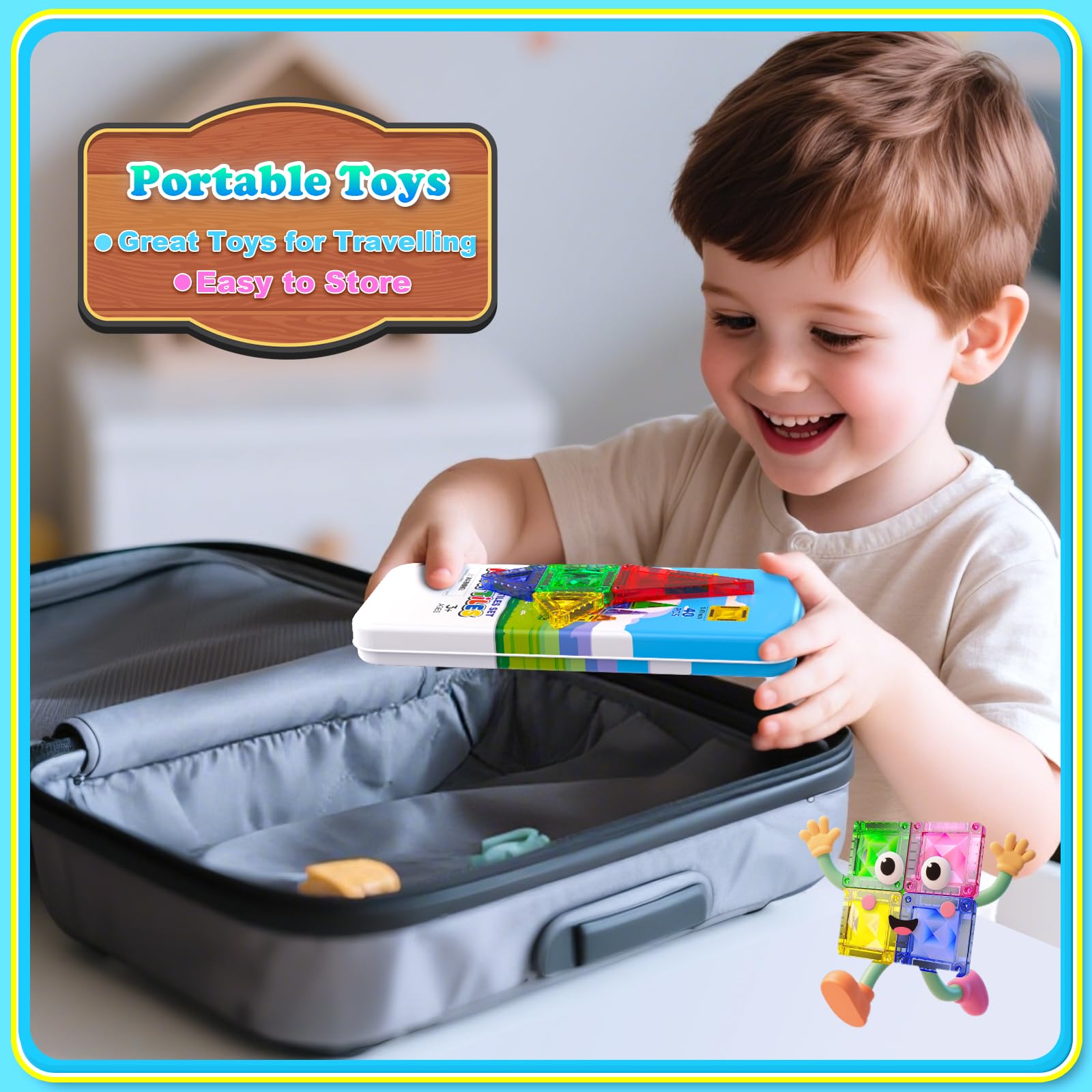 Magnetopia 40-Piece Diamond Texture Magnetic Tiles with Iron Box – STEM Building Set for Ages 3-8
