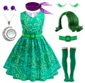 Magwei Girls Disgust Costume Set with Wig - Green Cosplay Dress for Halloween, Birthday, and Christmas (Ages 4-12)