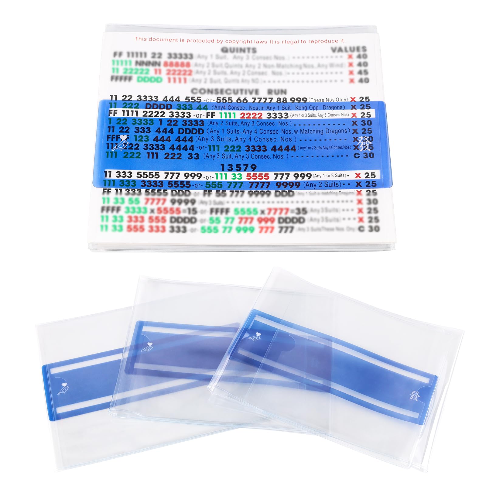 Mahjong Card Line Positioning Set – 4 Line Finders + 4 Card Sleeves, Blue, for 2026 Large Cards