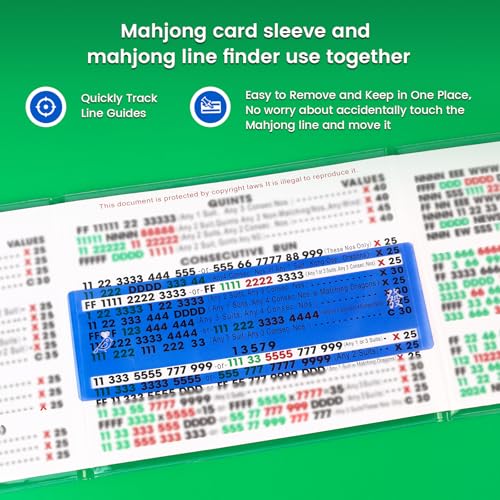 Mahjong Card Line Positioning Set – 4 Line Finders + 4 Card Sleeves, Blue, for 2026 Large Cards
