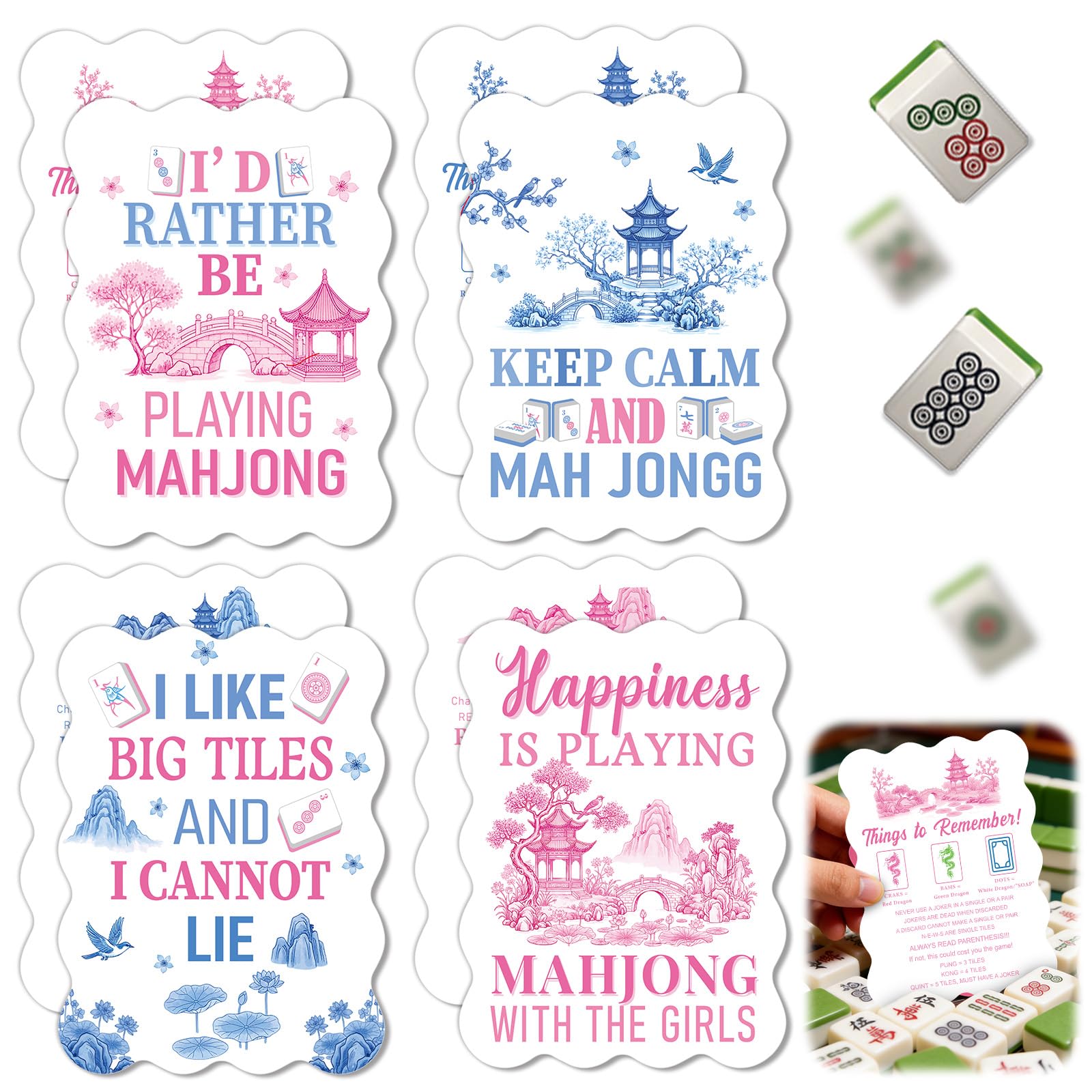 Mahjong Shuffler Cards - 4 Pvc Tile Mixers with Rules and Humorous Quotes | cosmisun