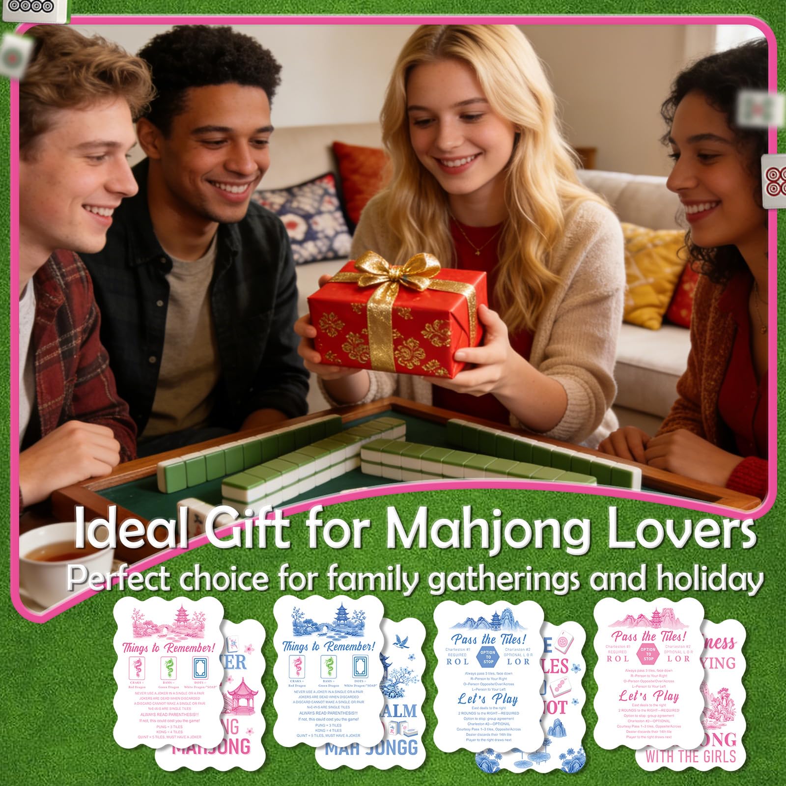 Mahjong Shuffler Cards - 4 Pvc Tile Mixers with Rules and Humorous Quotes | cosmisun