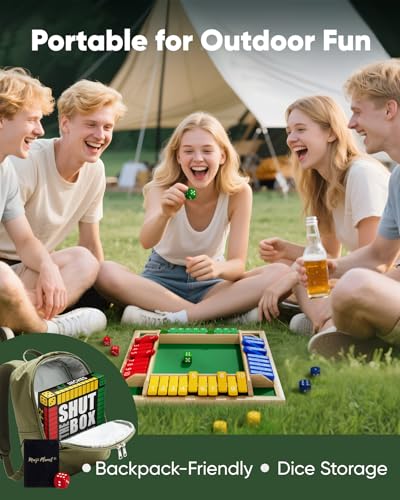 Maiji Planet Classic Original Shut the Box – Wooden Dice Game for 2–4 Players, Family Night & Classroom Fun