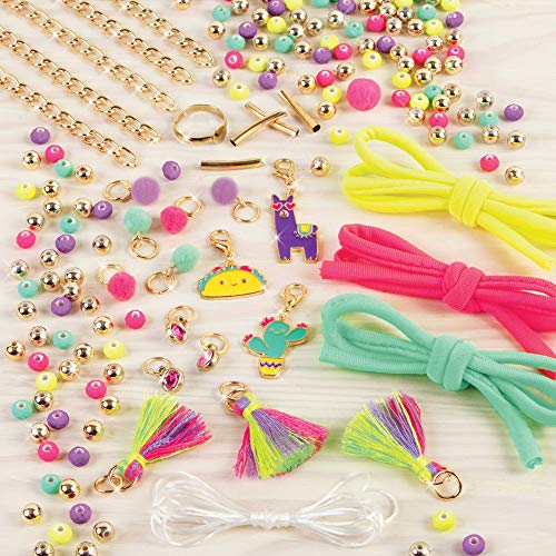 Make It Real Neo-Brite Chains & Charms Kit – 195 Pieces for 10 DIY Cord & Tassel Bracelets, Ages 8+