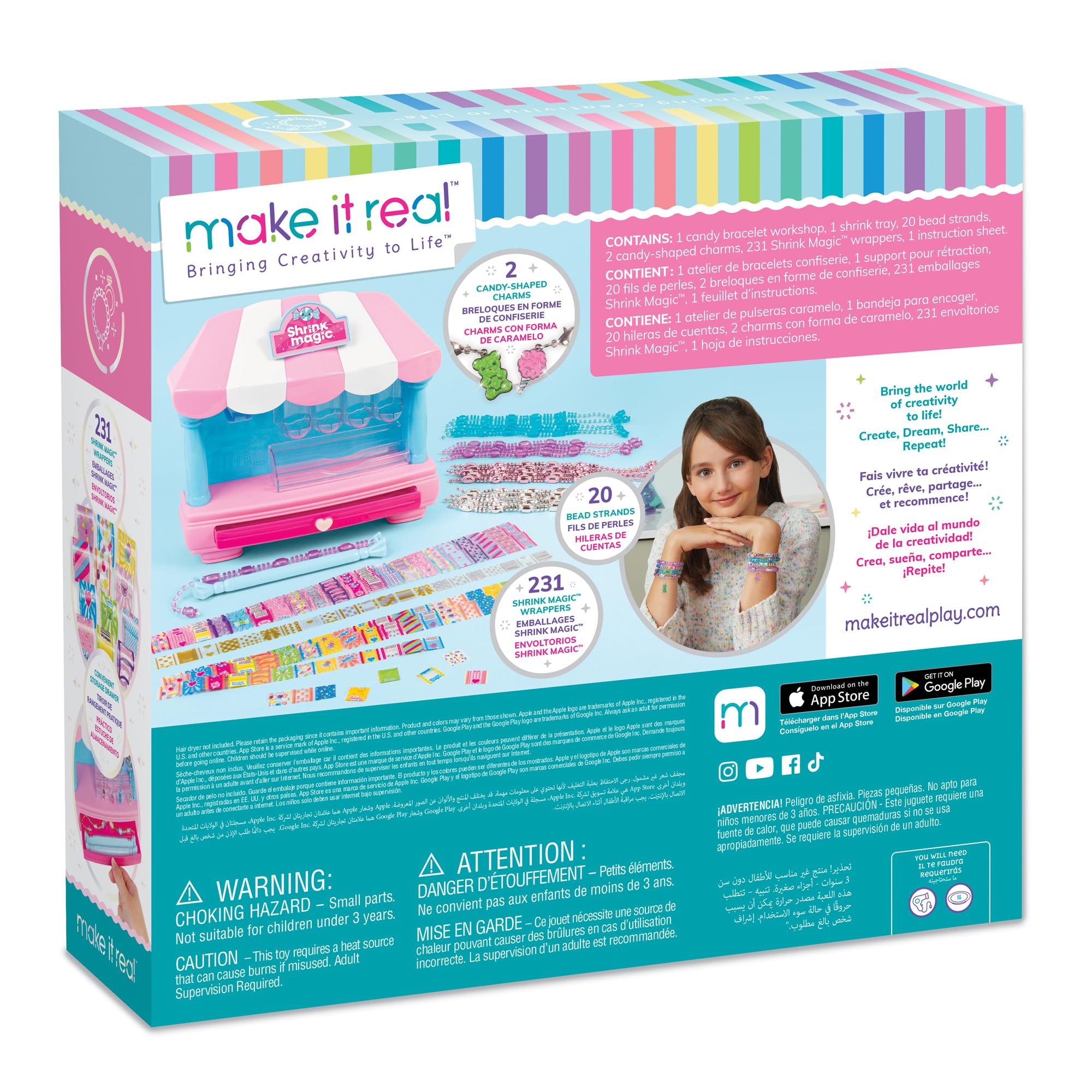 Make It Real Shrink Magic Candy Shop Bracelet Kit – 20 Bracelets, DIY Jewelry for Ages 8+