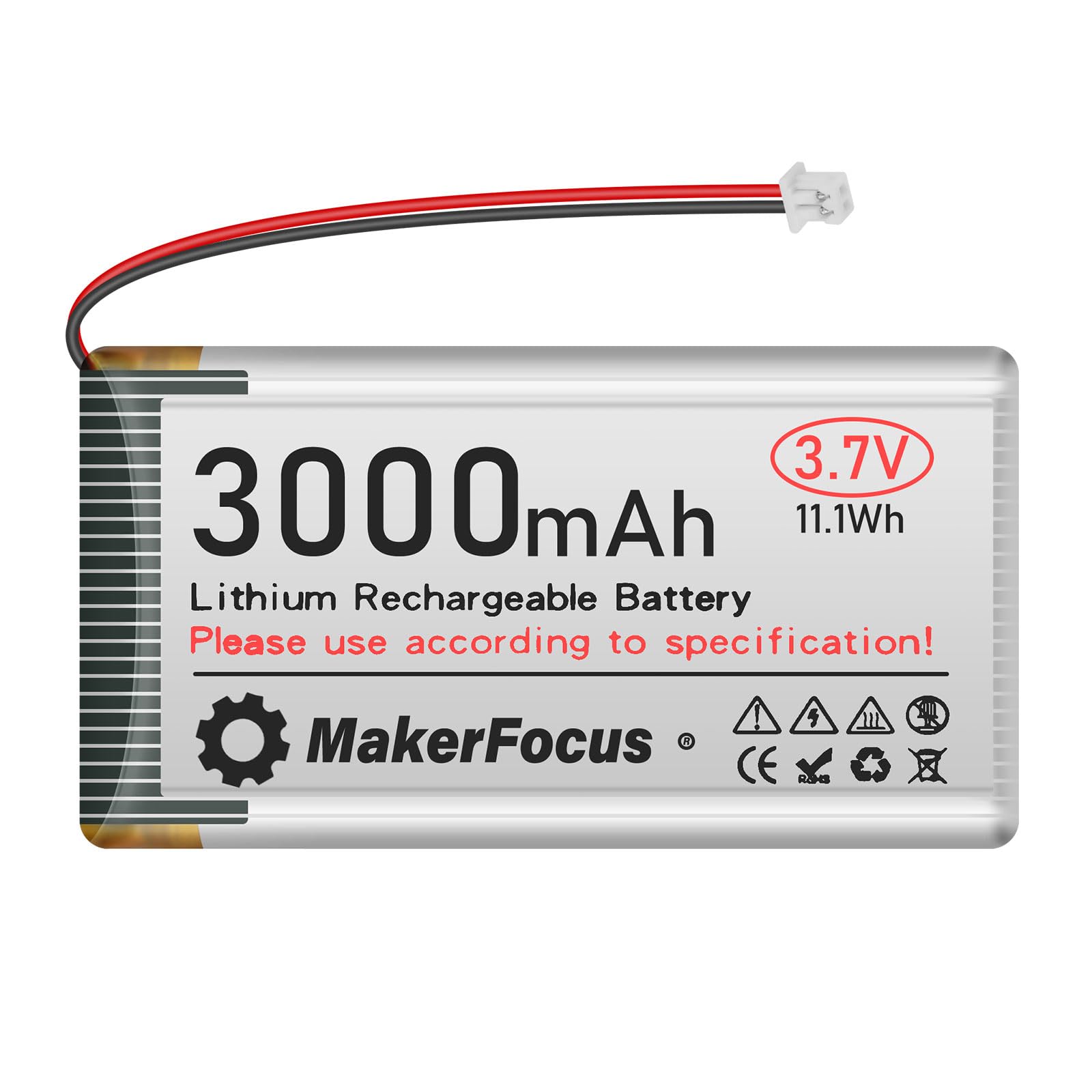 MakerFocus 3.7V 3000mAh LiPo Battery with Protection Board and JST 1.25 Plug for ESP32 LoRa Mesh Node T114