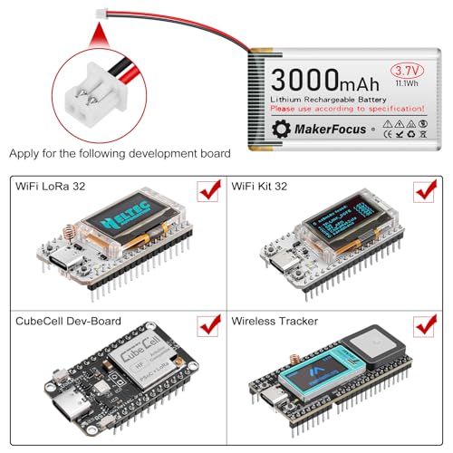 MakerFocus 3.7V 3000mAh LiPo Battery with Protection Board and JST 1.25 Plug for ESP32 LoRa Mesh Node T114