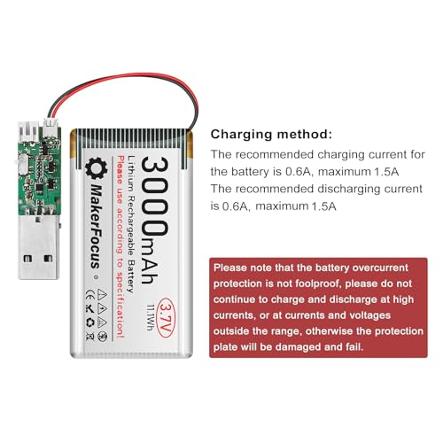 MakerFocus 3.7V 3000mAh LiPo Battery with Protection Board and JST 1.25 Plug for ESP32 LoRa Mesh Node T114