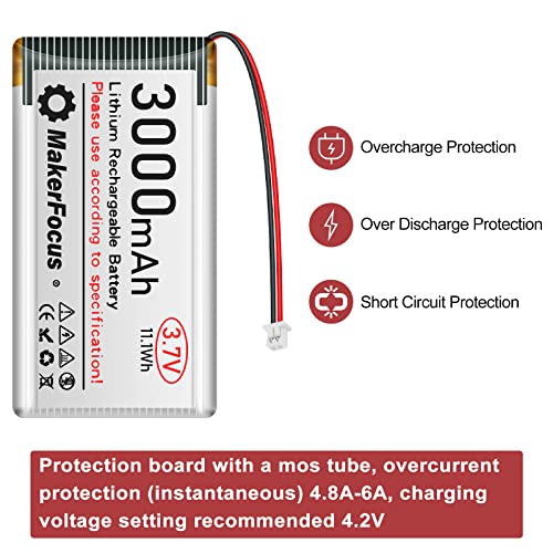 MakerFocus 3.7V 3000mAh LiPo Battery with Protection Board and JST 1.25 Plug for ESP32 LoRa Mesh Node T114