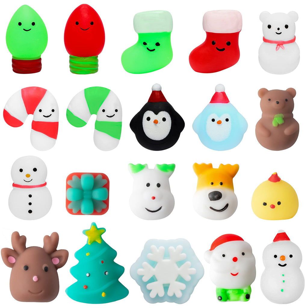 MALLMALL6 20-Pack Christmas Mochi Squeeze Toys – Kawaii Animal Stress Relief Favors for Party Bags, Classroom Prizes, and Holiday Decor